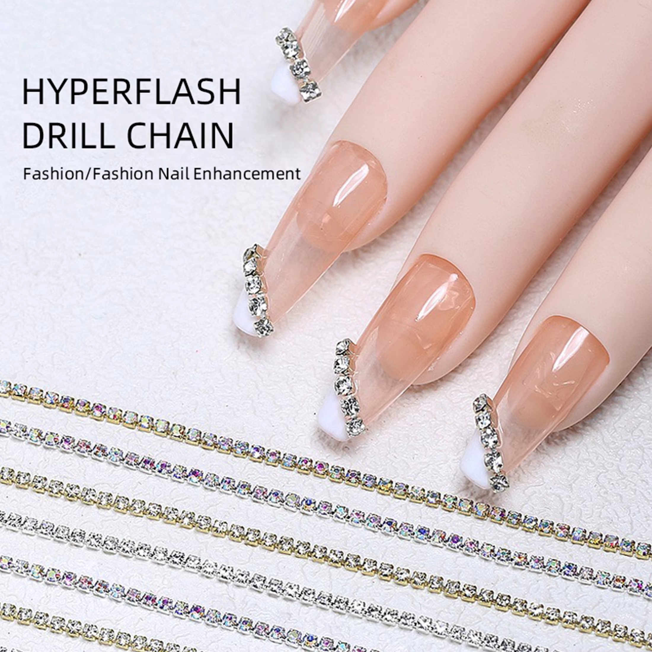 RSNAIL 1pc doré argenté Nail Art chaînes décorations 90cm