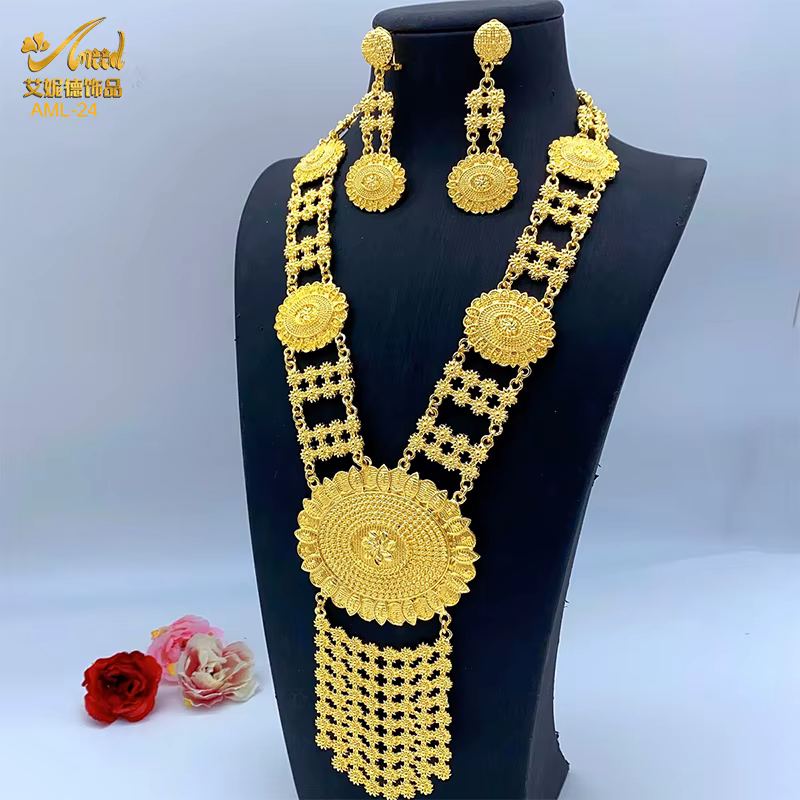 Ensemble collier et boucles d'oreilles de luxe africain pour femme