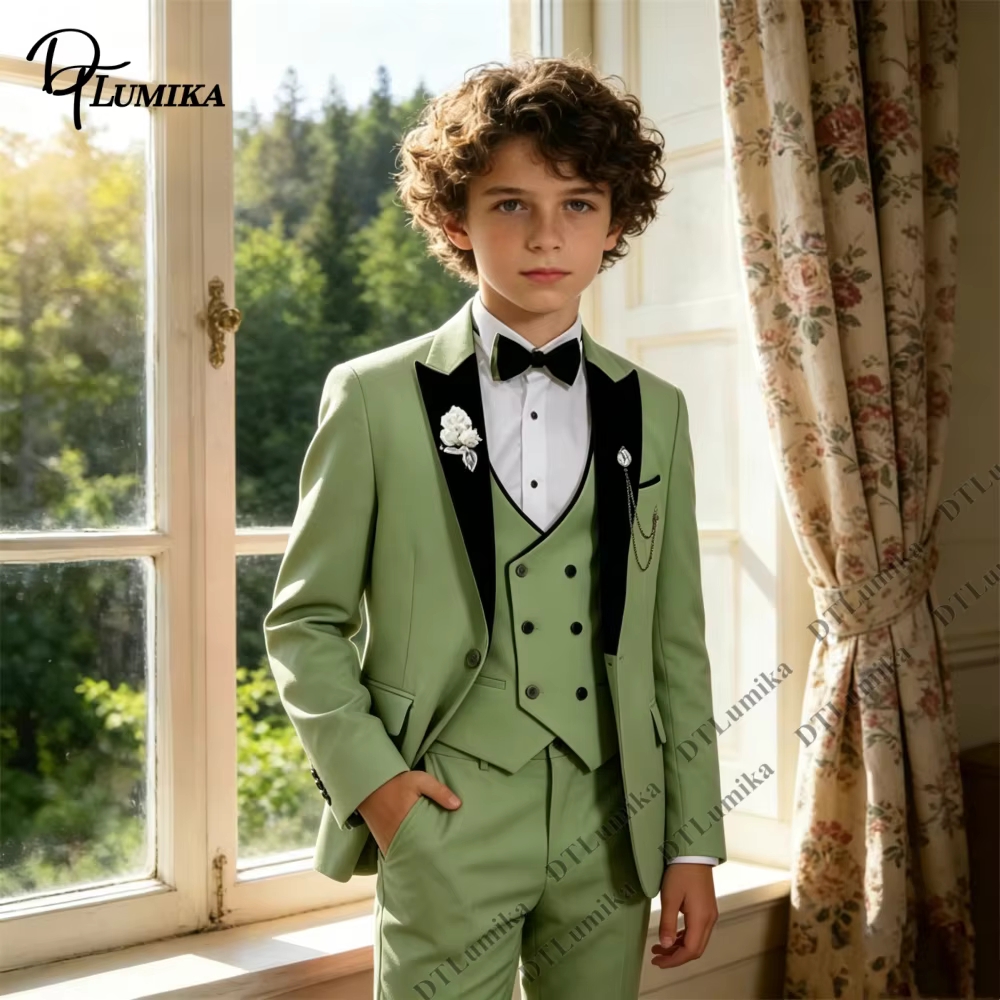 Costume 3 pièces vert sauge pour garçons