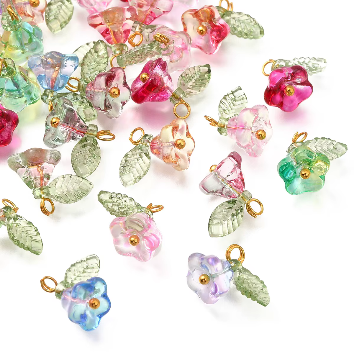 30 pièces 6 couleurs pendentifs perles fleur avec résultats dorés breloques pour femmes collier Bracelet boucles d'oreilles fabrication de bijoux à bricoler soi-même