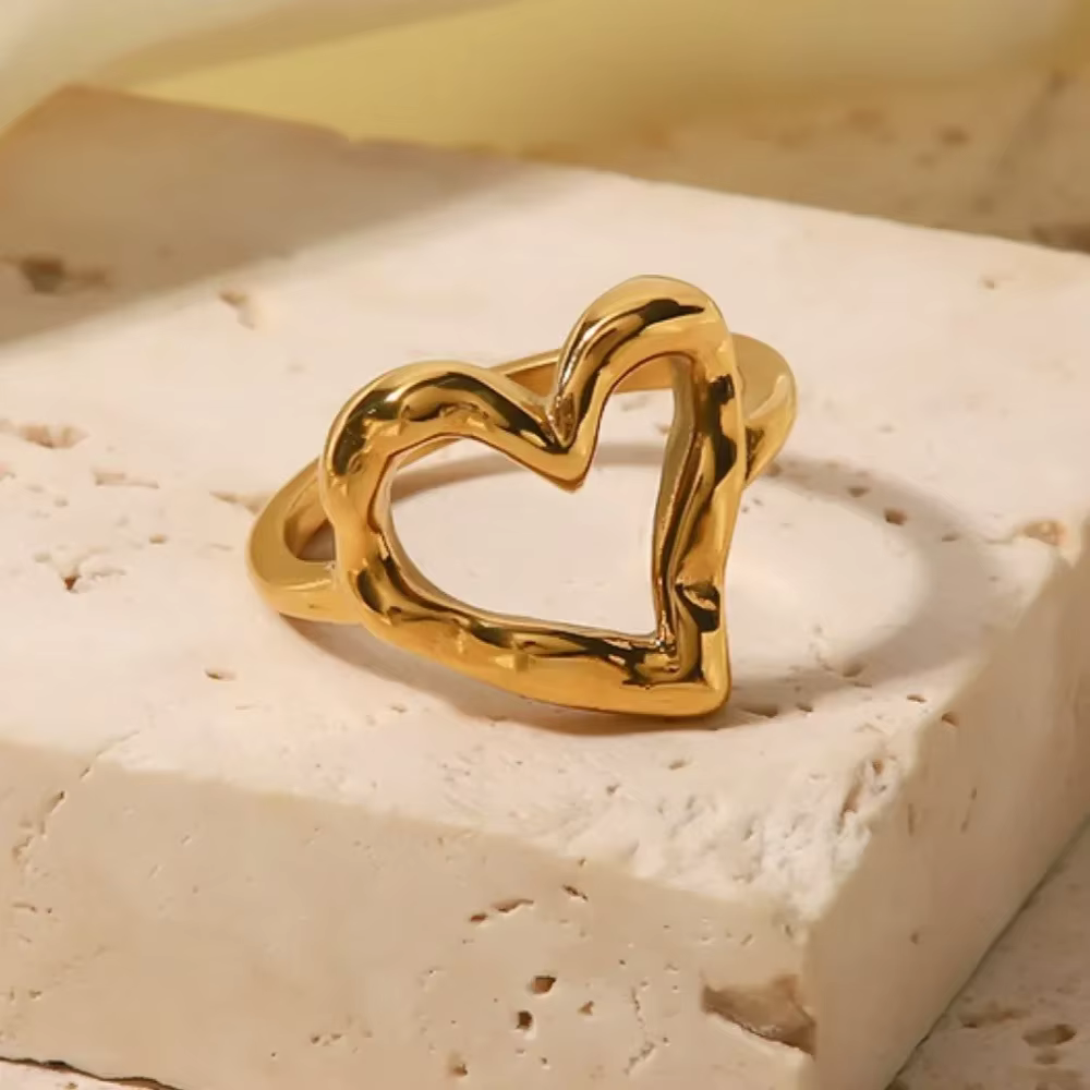 Bague Cœur Plaqué Or 18K en Acier Inoxydable Étanche
