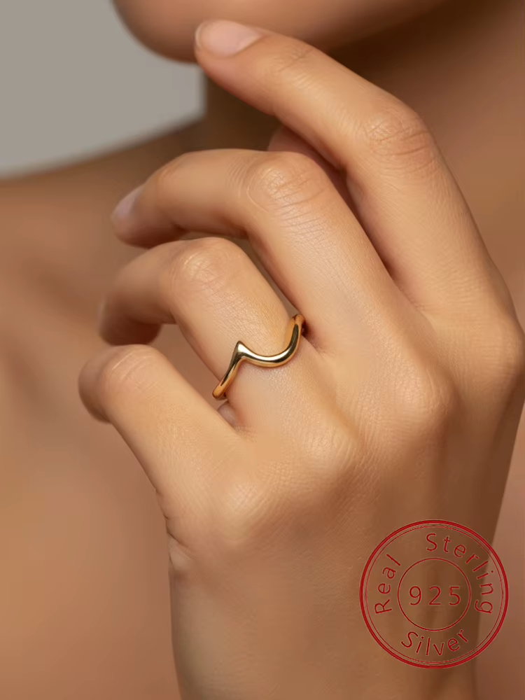 Bague incurvée minimaliste en argent Sterling 925 pour femmes