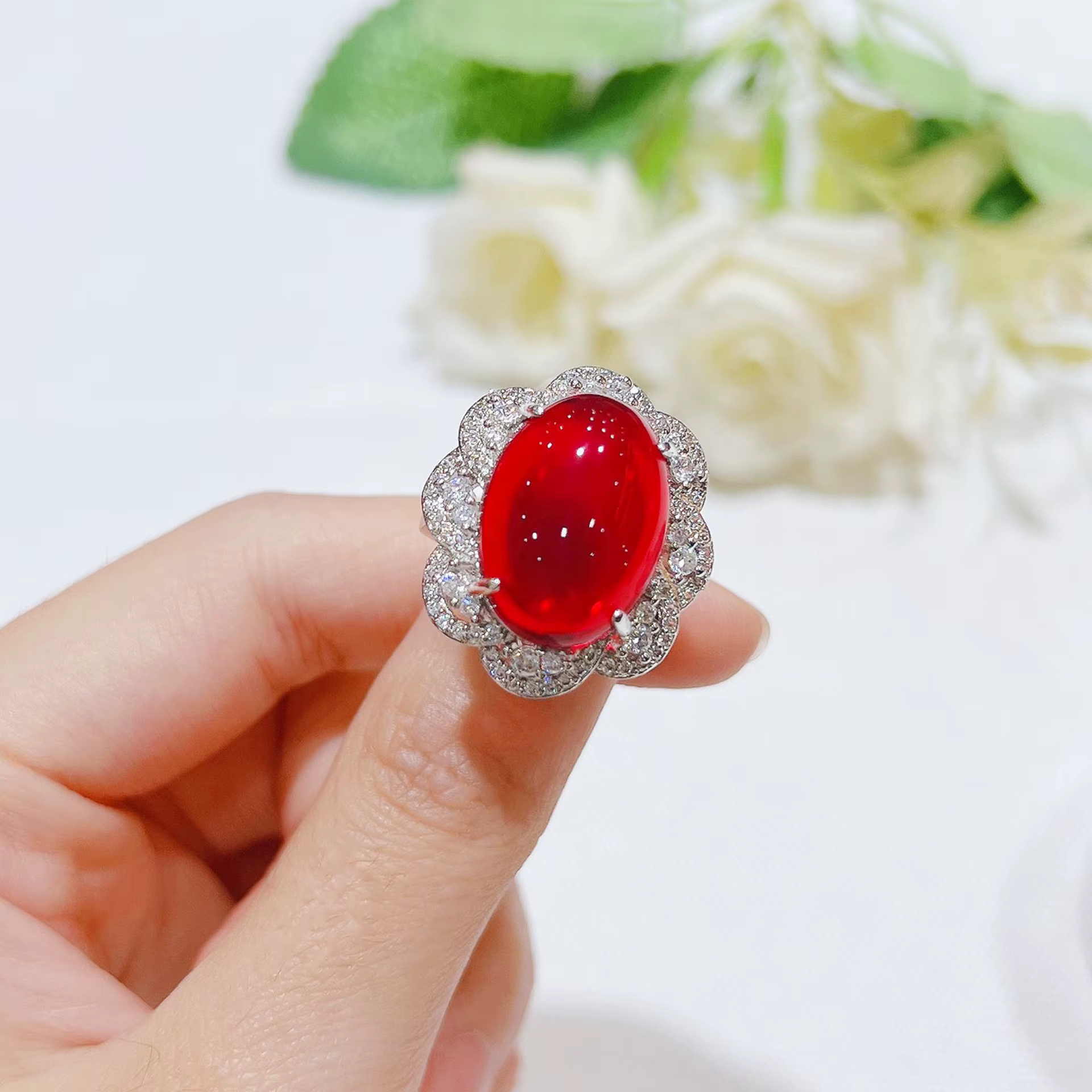 Foydjew nouveau luxe Simulation Pigeon rubis ensembles de bijoux pour les femmes exagéré grande pierre rouge pendentif colliers boucles d'oreilles bagues