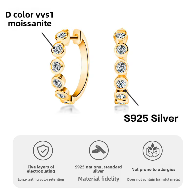 Boucles d'oreilles élégantes en Moissanite plaquées or 18 carats en argent S925 pour femmes – Bijoux exquis