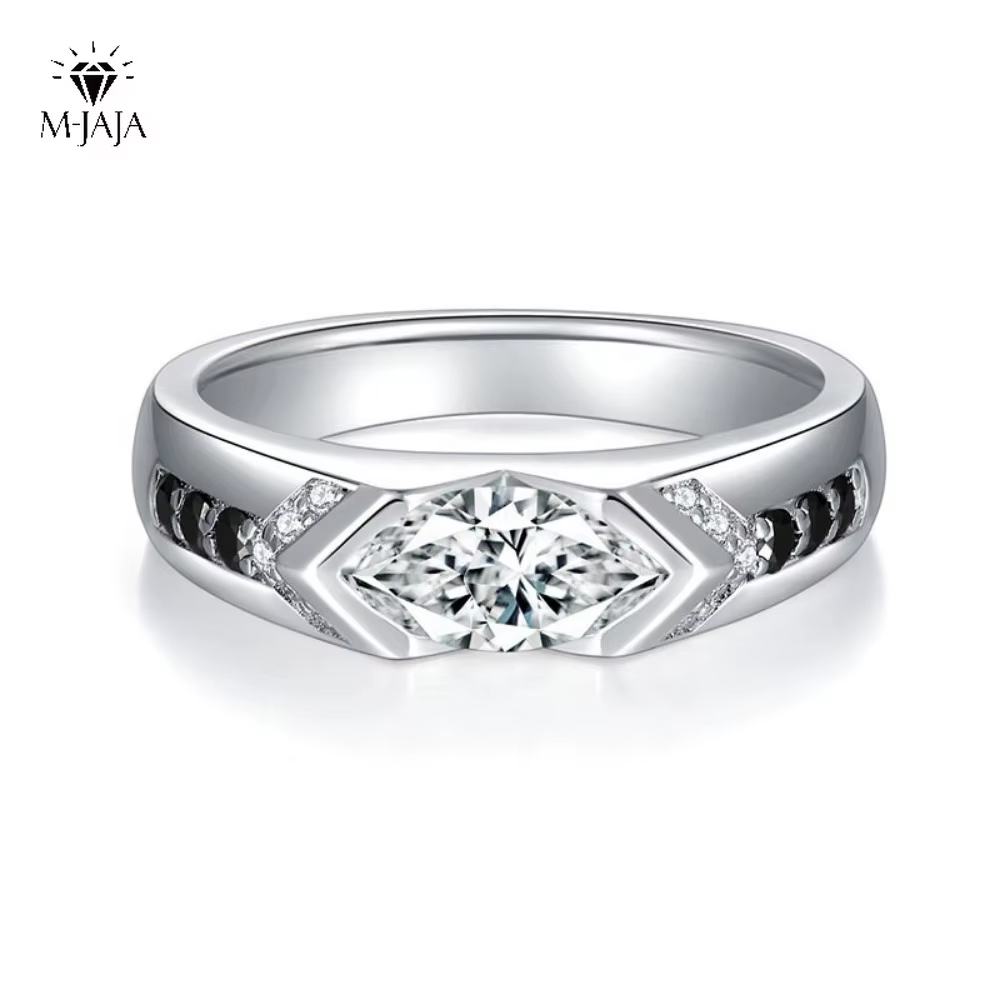 M-JAJA 1ct Marquise Moissanie alliance bague de fiançailles pour hommes/femmes S925 en argent Sterling Couple