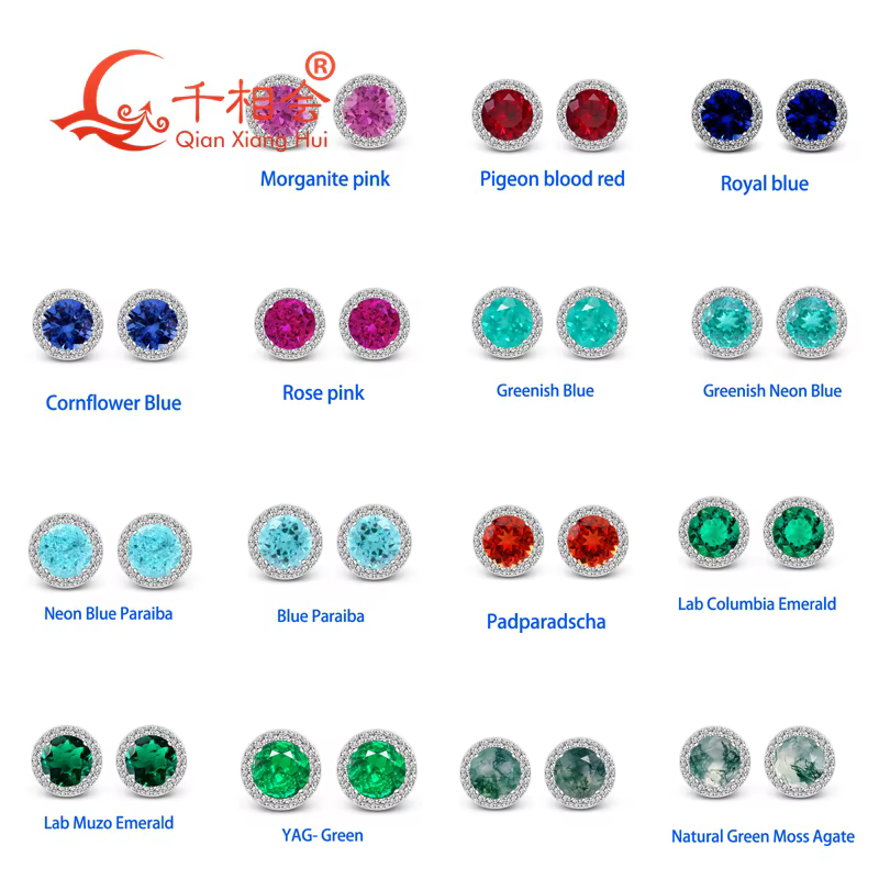 Boucles d'oreilles halo en pierres précieuses créées en laboratoire