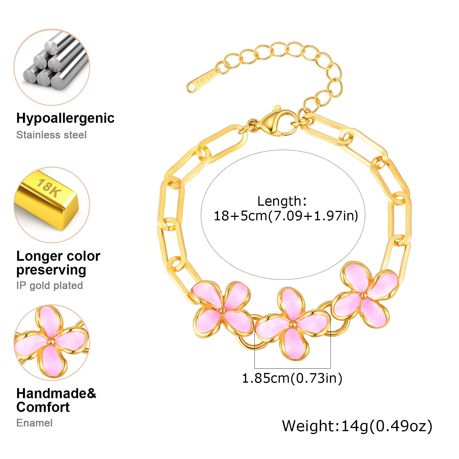 Bracelet Fleur Rose Émaillée Tendance pour Femme
