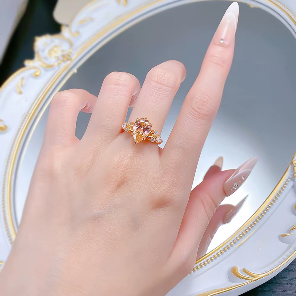 Vinregem – bague de fiançailles en diamants Padparadscha à haute teneur en carbone
