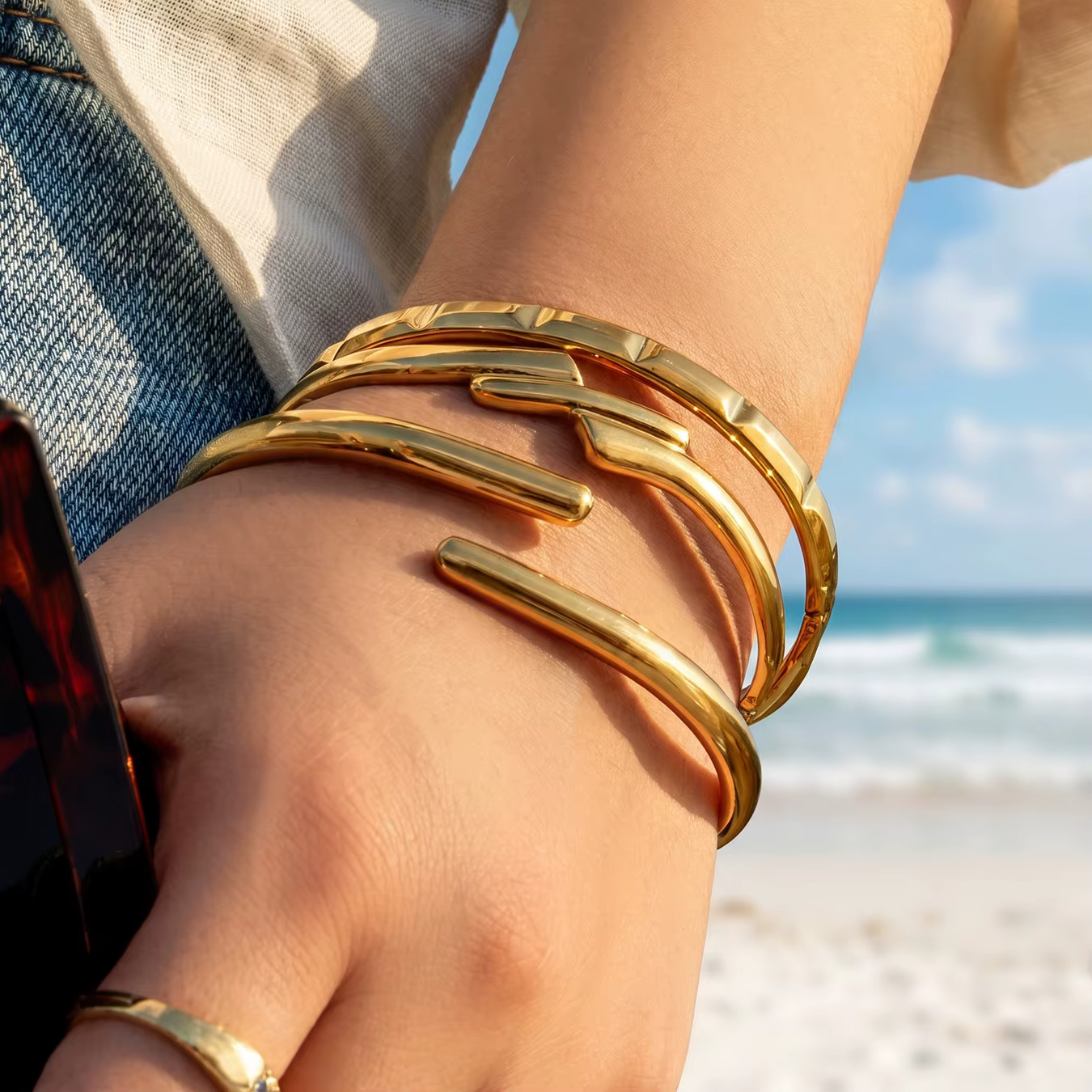 Bracelet en acier inoxydable 316L plaqué or 18 carats pour femmes