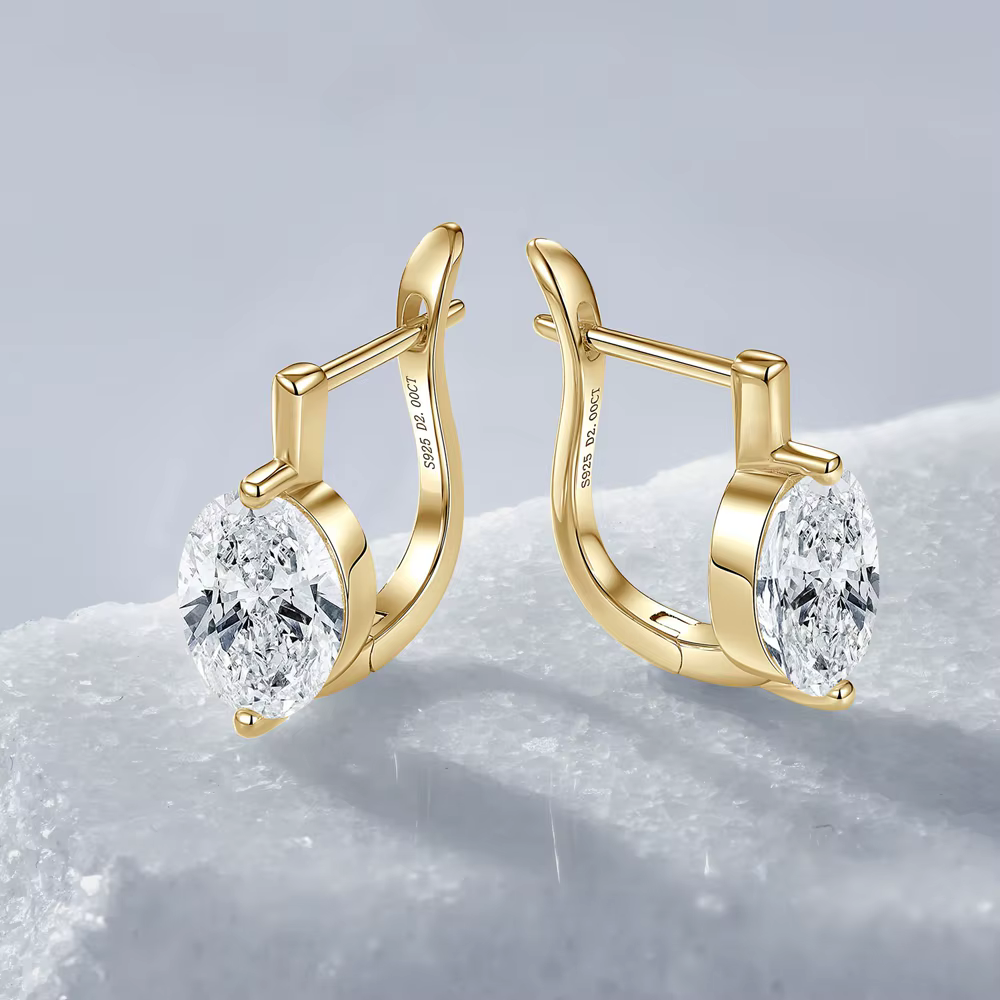 Boucles d'oreilles clous en argent sterling 925 avec diamants en moissanite véritable de 2 carats