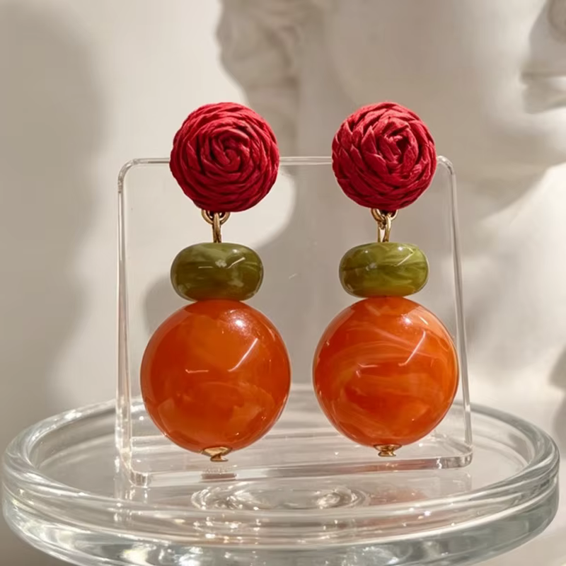 Boucles d'oreilles pendantes en perles acryliques en forme de fleur de raphia pour femmes