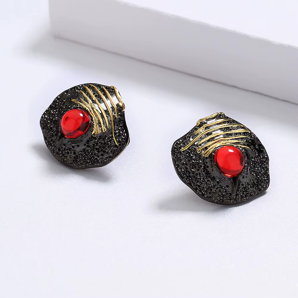 Boucle d'oreille créative pour femmes Unique irrégulière noir or