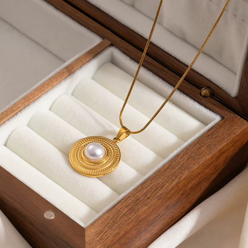Collier pendentif rond ovale en acier inoxydable 316L ANENJERY pour femmes