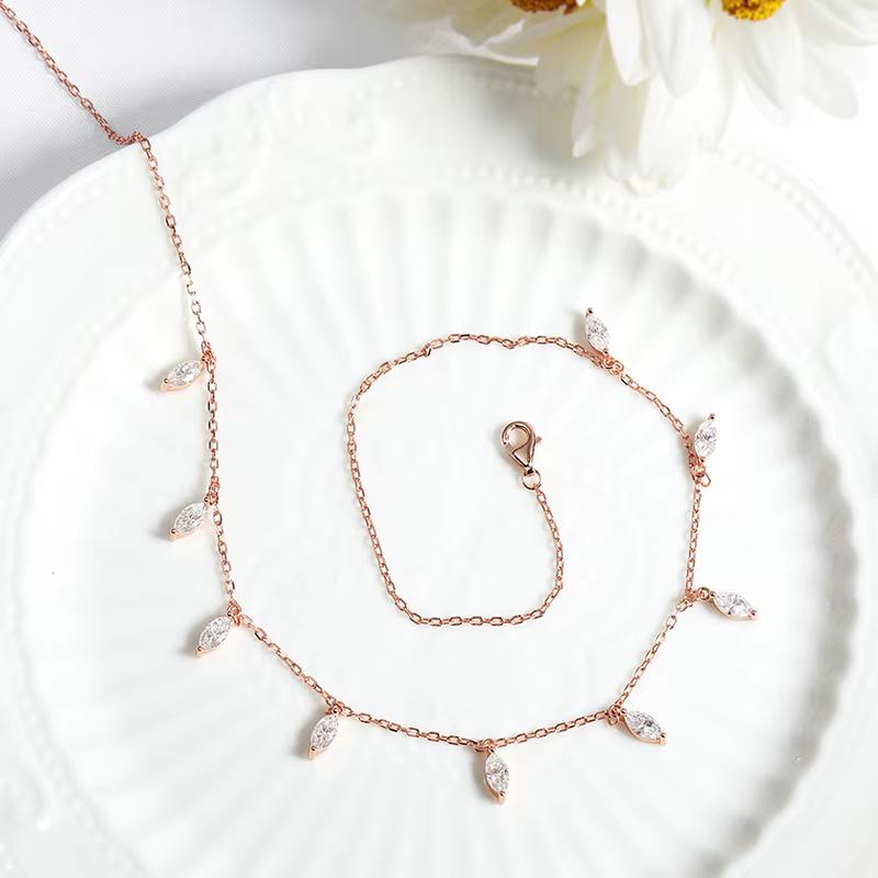 Smyoue certifié 3*6mm Marquise coupe Moissanite collier 9 pierres précieuses pendentif filles cadeau laboratoire diamant chaîne 100% réel pur 925 argent