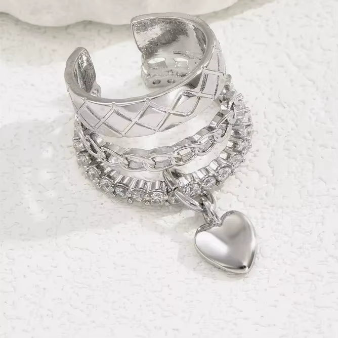 LATS Vintage romantique coeur pendentif boucles d'oreilles pour les femmes sans Piercing multicouche chaîne oreille manchette goutte d'eau larme bijoux
