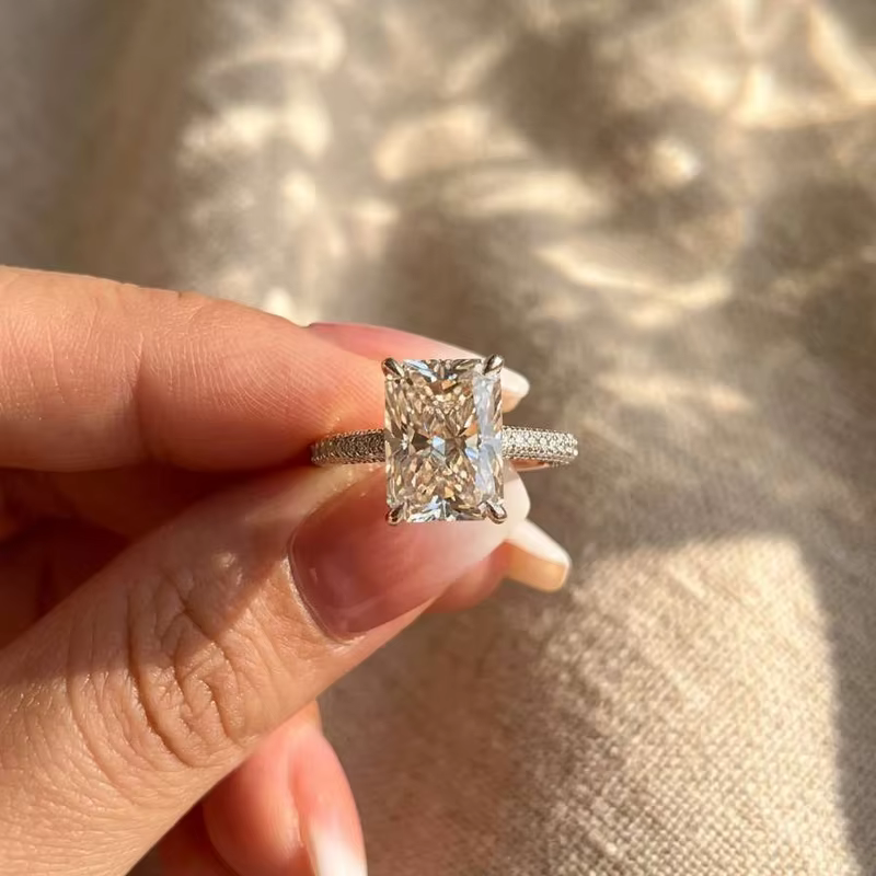 Bagues en argent sterling 925 simples et élégantes à coupe rectangulaire pour femmes