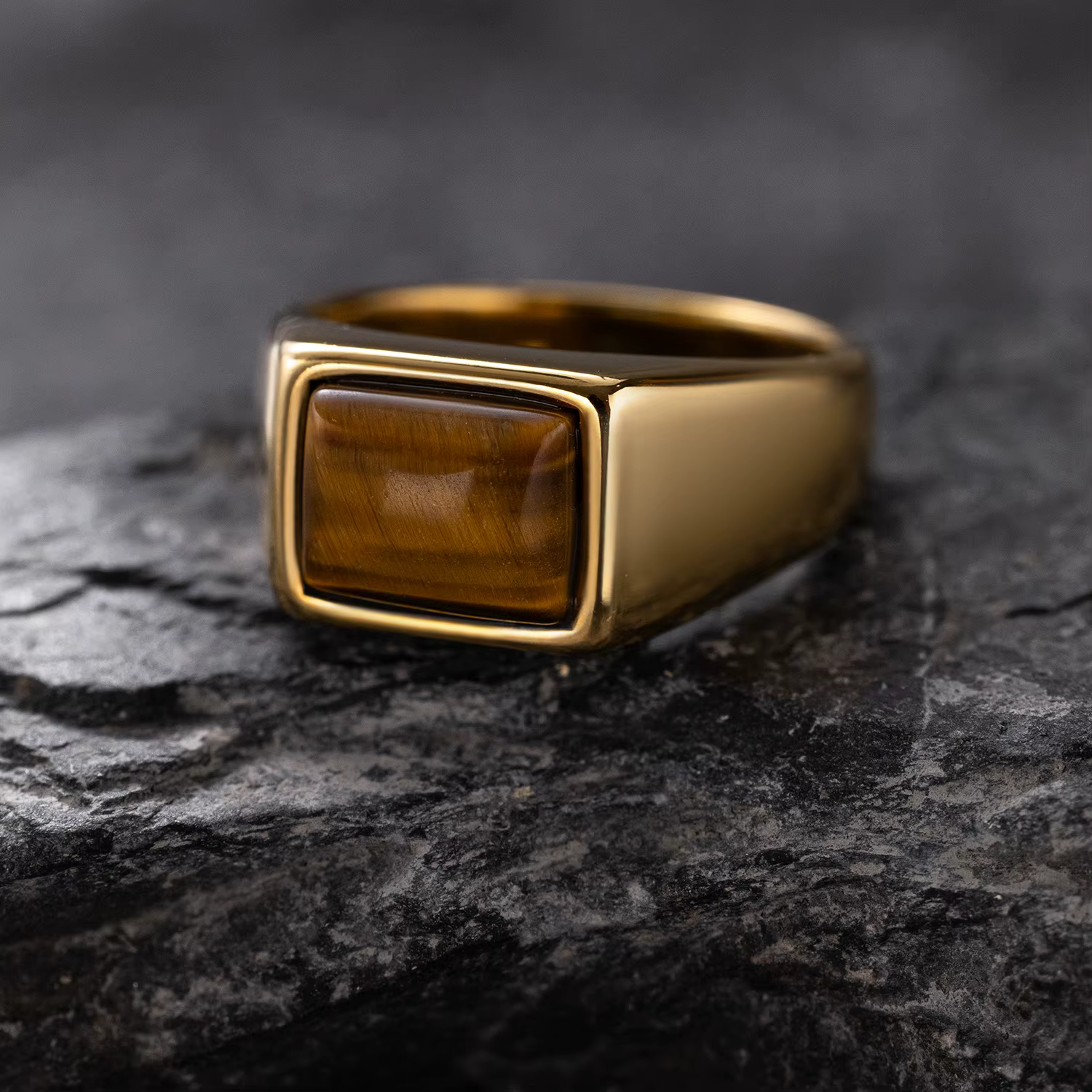 Bague en acier inoxydable 316L avec oeil de tigre naturel – Style rétro simple