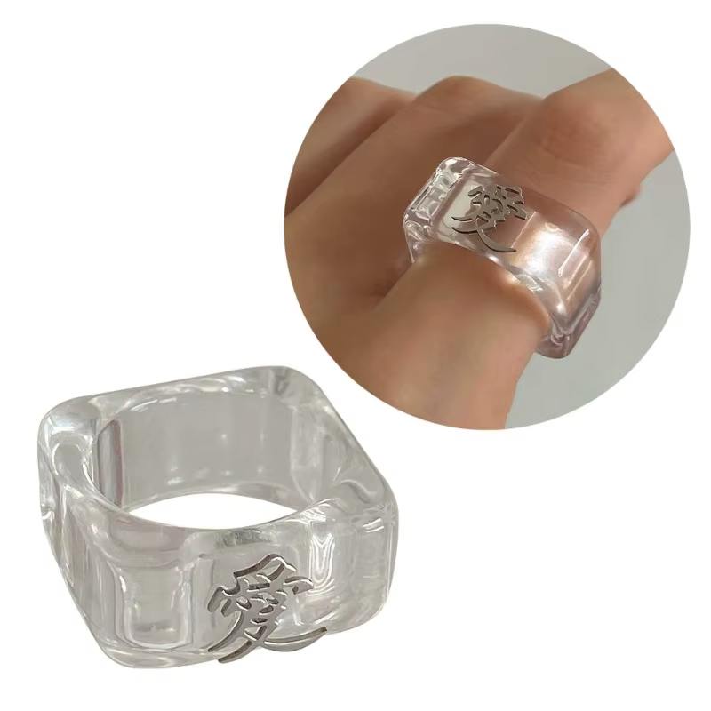 Bague transparente en résine d'amour coréen pour femme