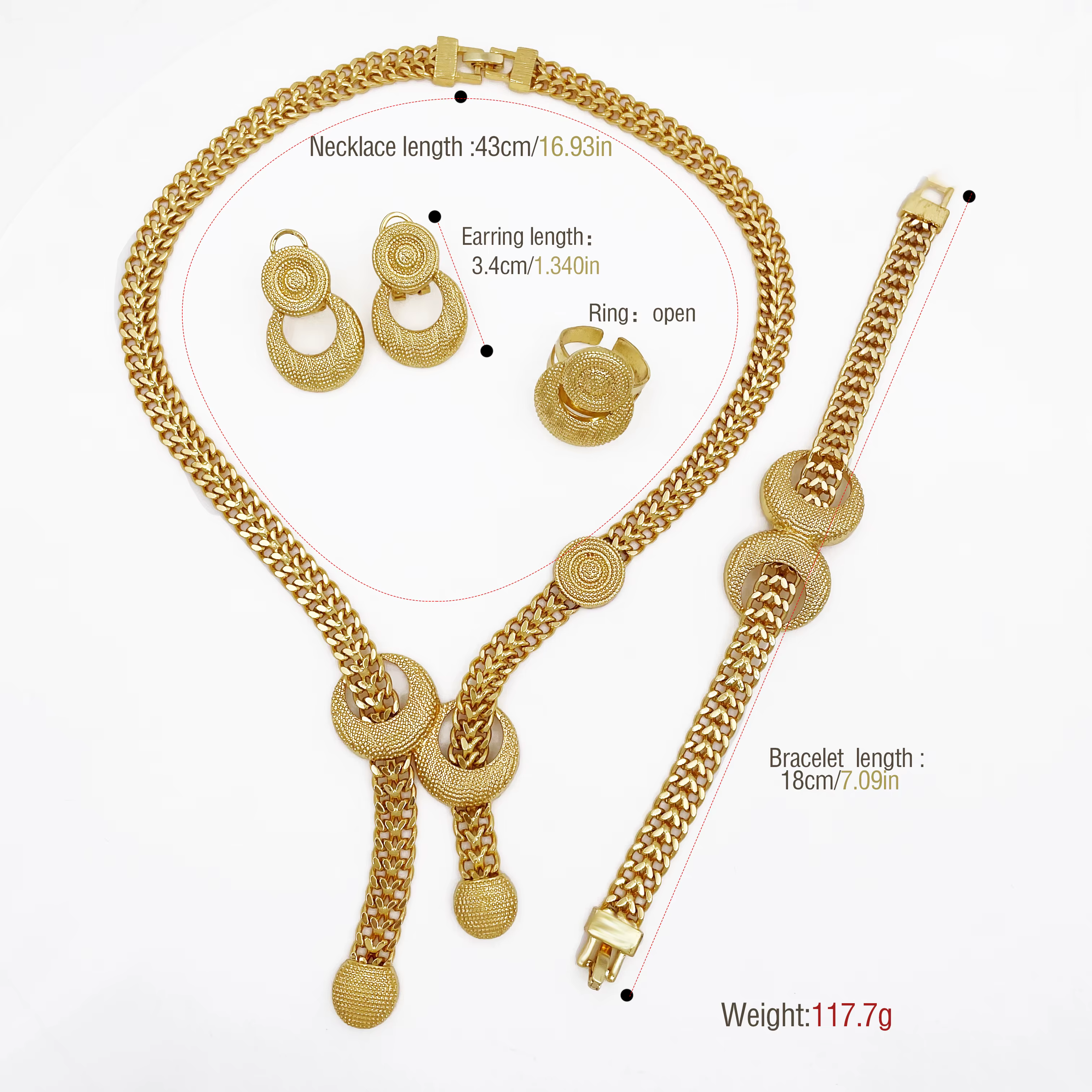 Ensemble de bijoux couleur or dubaï pour femmes