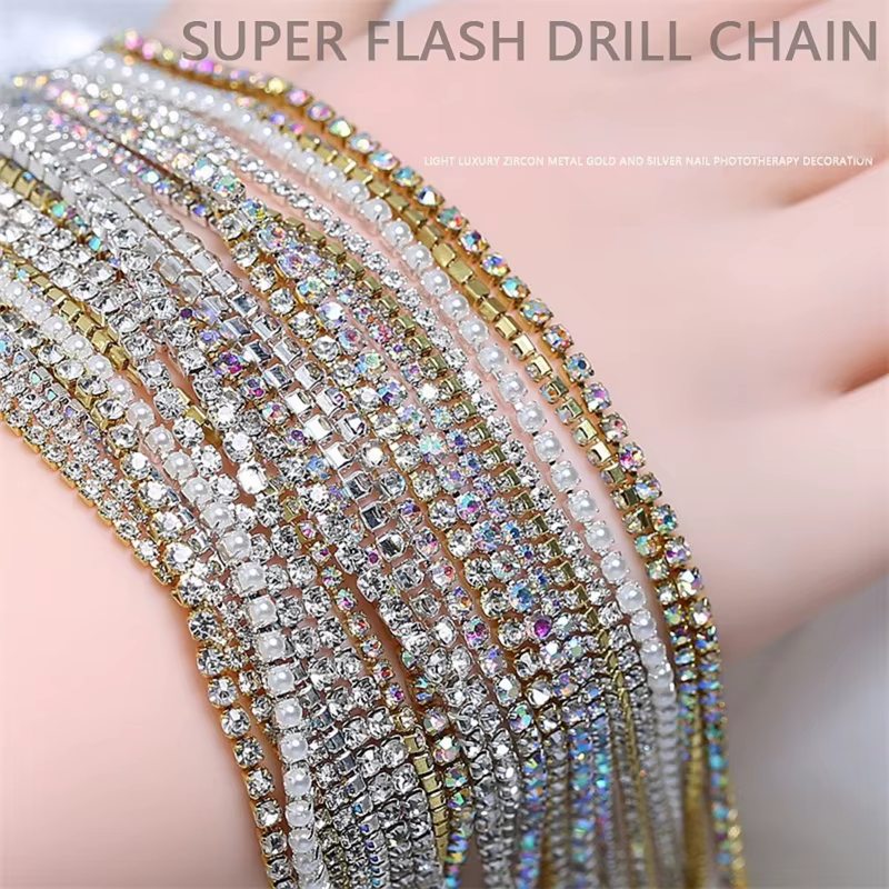 RSNAIL 1pc doré argenté Nail Art chaînes décorations 90cm