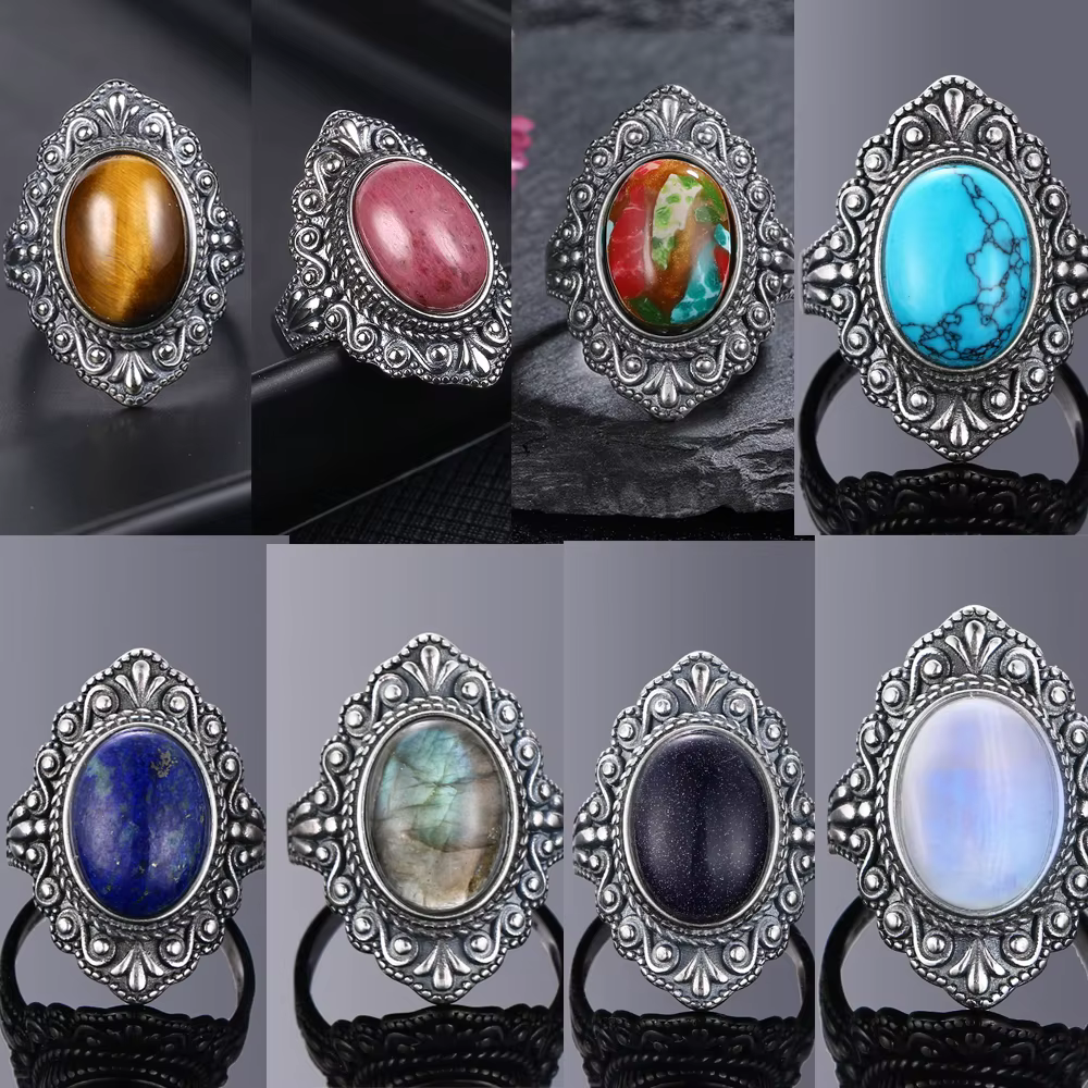 Bagues ovales en Labradorite naturelle pour femmes et hommes
