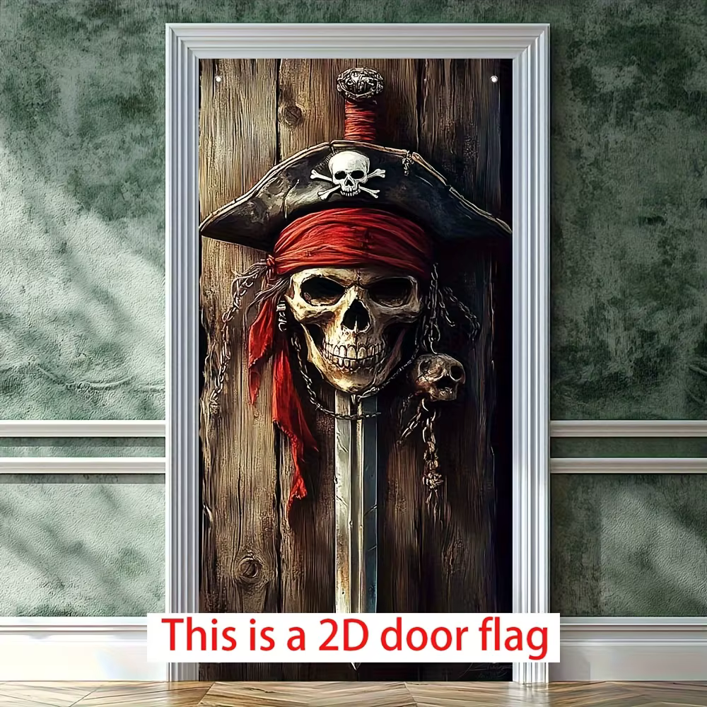 1 drapeau de porte 2D, crâne de pirate