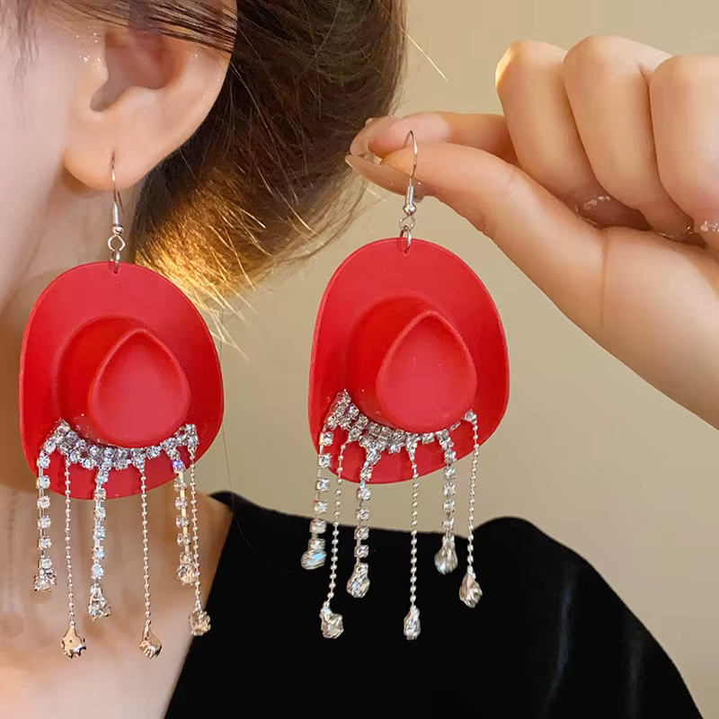 Boucles d'oreilles créatives en forme de chapeau de cowboy pour femmes