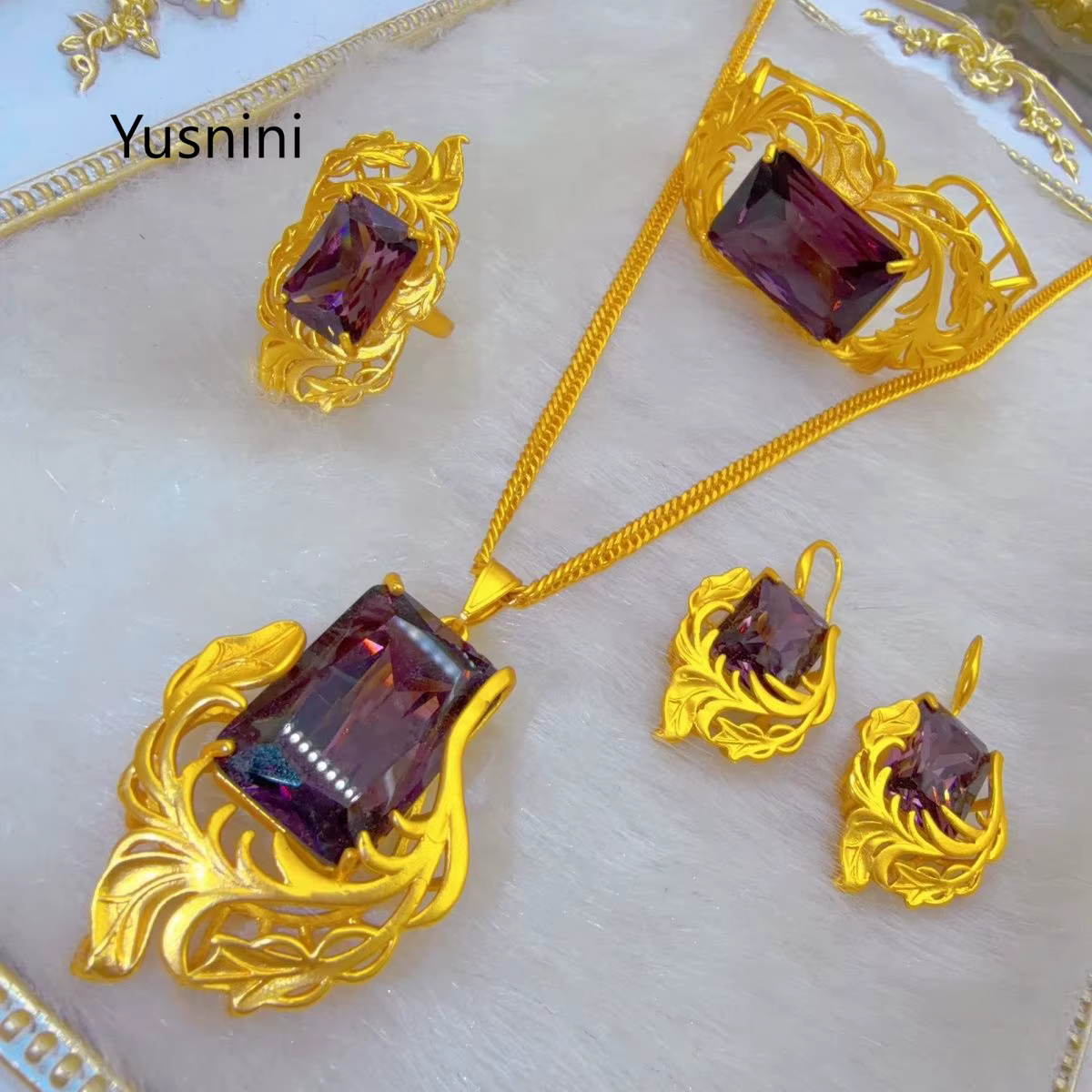 Nouvelle Collection : Parure de Bijoux Exquise Plaqué Or 24K Style Dubaï Français pour Mariage et Soirée