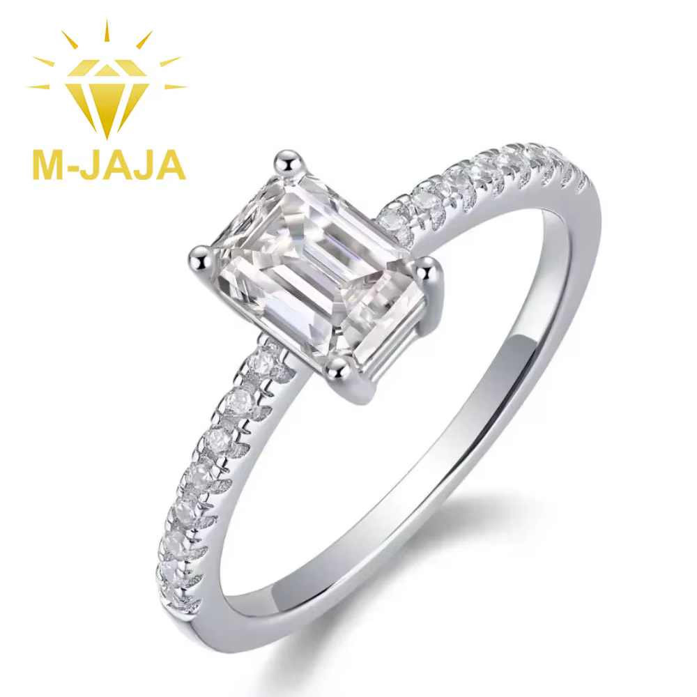M-JAJA Bague de fiançailles en moissanite taille émeraude 1CT pour femmes, alliance de mariage en argent sterling 925, bijoux de fête de mariage pour la mariée