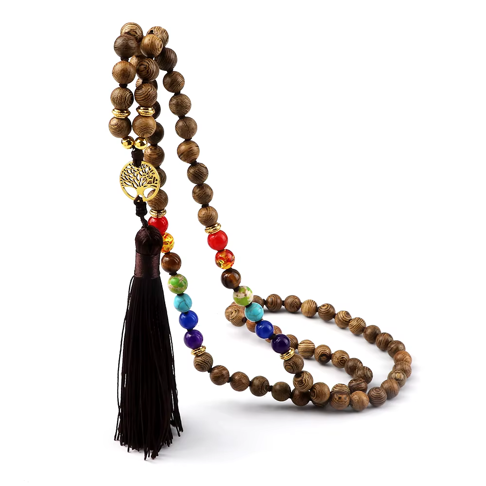 Colliers de perles en bois originales des 7 chakras