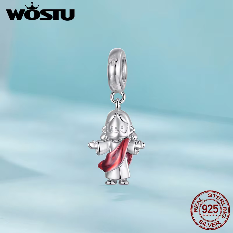 WOSTU 925 argent Sterling religieux jésus pendentif à breloque bijoux à bricoler soi-même faisant cadeau collier idéal pour bébé baptême première Communion