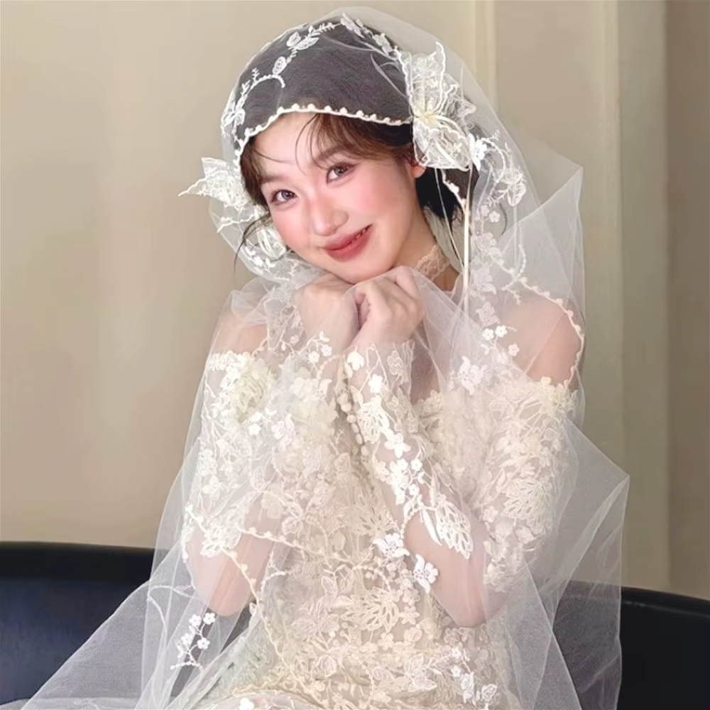 Voile de chapelle blanc Vintage avec bord en dentelle