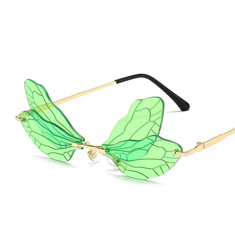 Lunettes de soleil sans monture ailes de libellule pour femmes