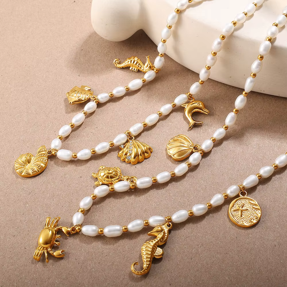 Amaiyllis Style bohème perle d'eau douce vie Marine pendentif à breloque collier bijoux pour cadeau de famille
