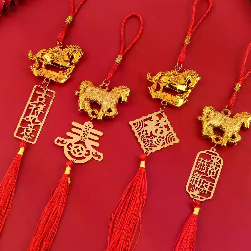 Pendentif cheval du zodiaque en plastique doré