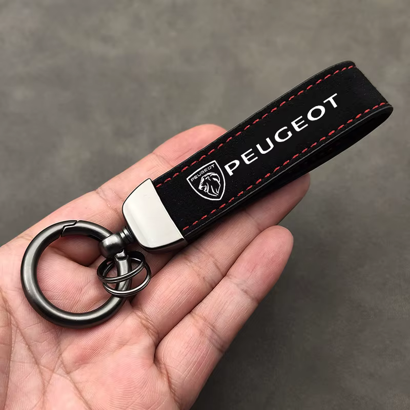 Porte-clés en cuir burbué pour voiture Peugeot
