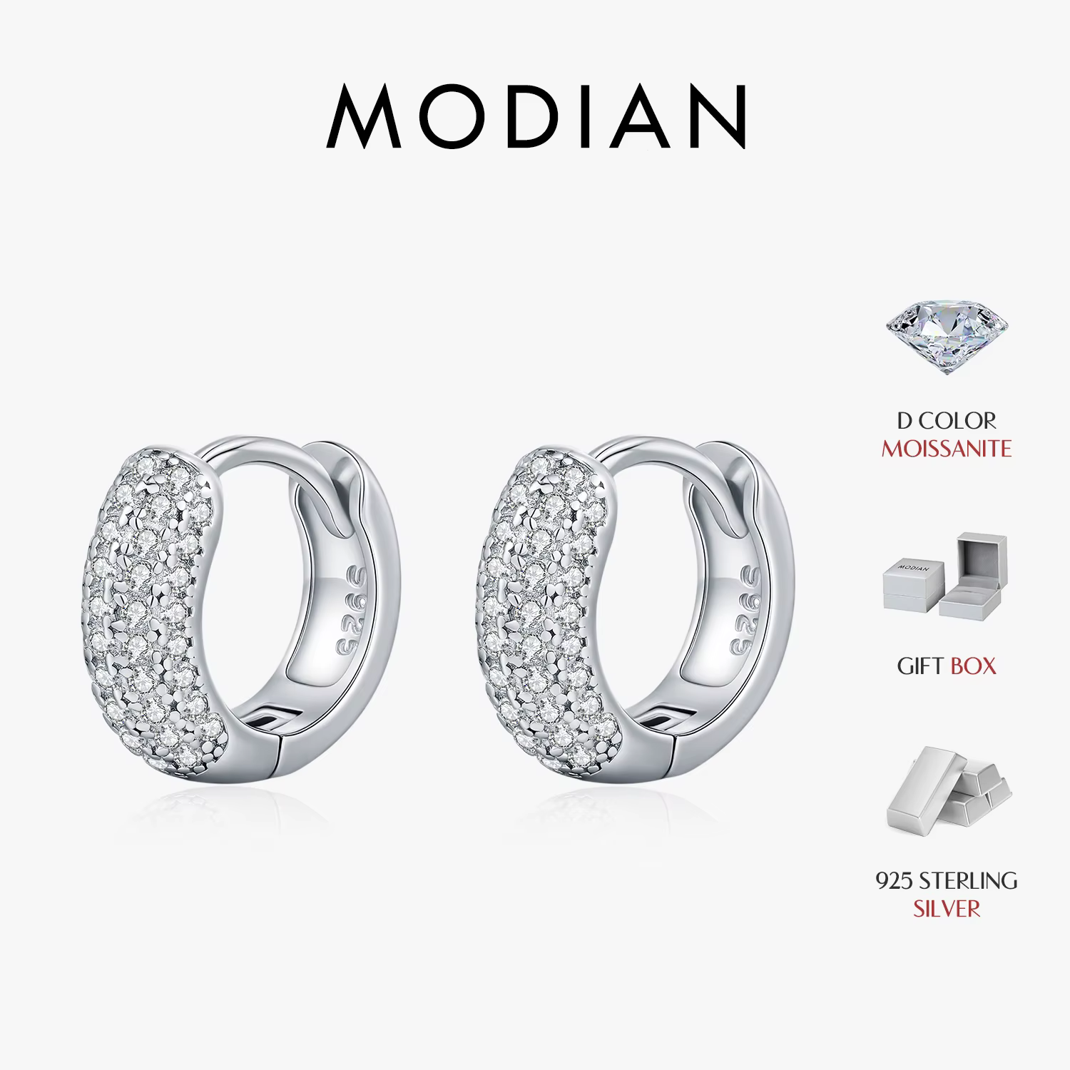 MODIAN D couleur mousseux Moissanite boucle d'oreille 925 en argent Sterling luxe cercle boucles d'oreilles pour les femmes de mariage bijoux fins