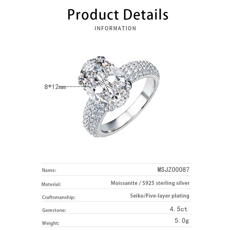 Bague en moissanite ovale brillante de 4