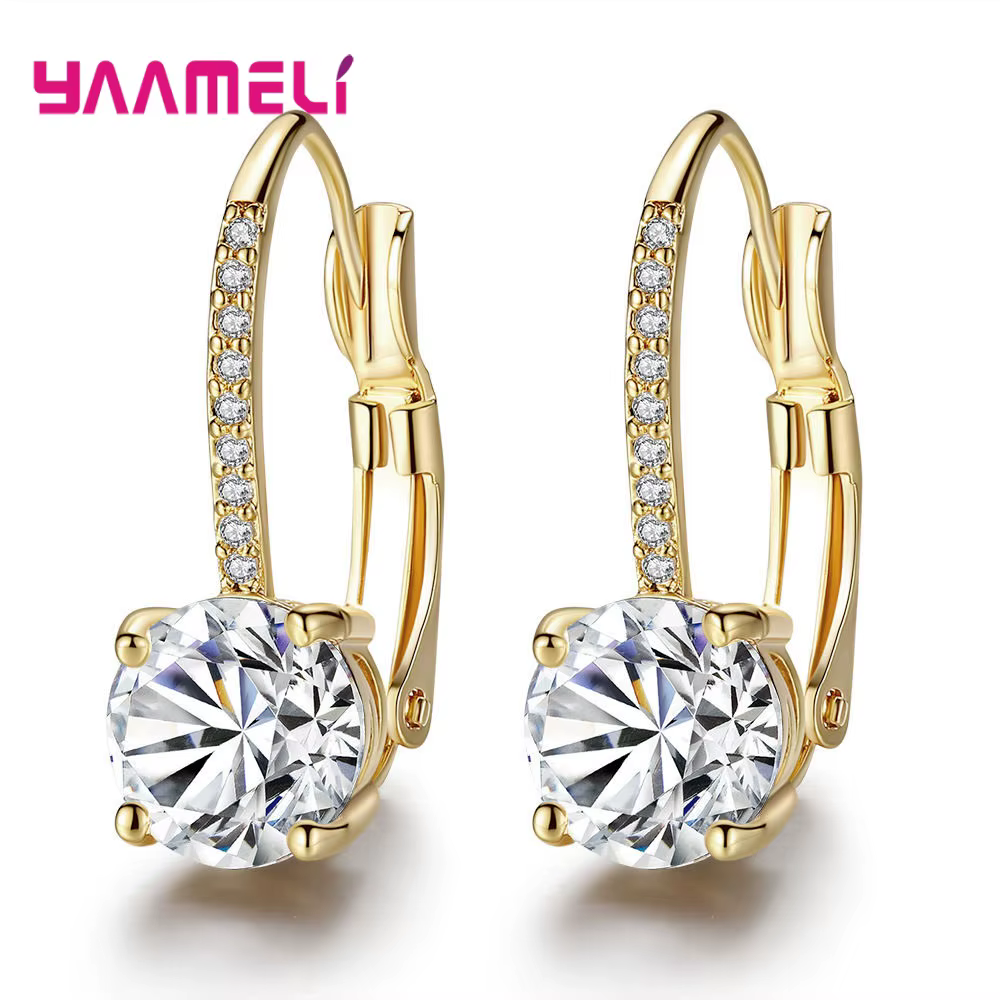 Brillant 925 bijoux en argent Sterling boucles d'oreilles cristal autrichien pavé femmes oreille décoration jaune or couleur Pendientes offre spéciale