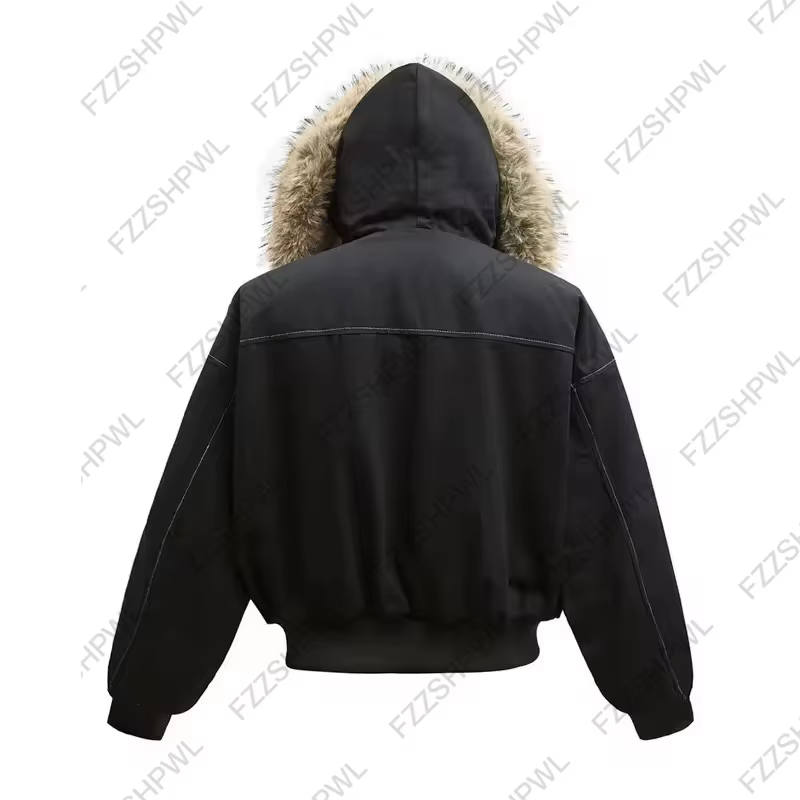 La nouvelle veste courte pour hommes comprend un col en fourrure amovible élégant et des boutons de couleur unie haut de gamme pour la décoration punk de la rue