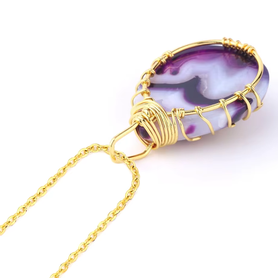 CSJA collier arbre de vie agate pierre naturelle pendentif