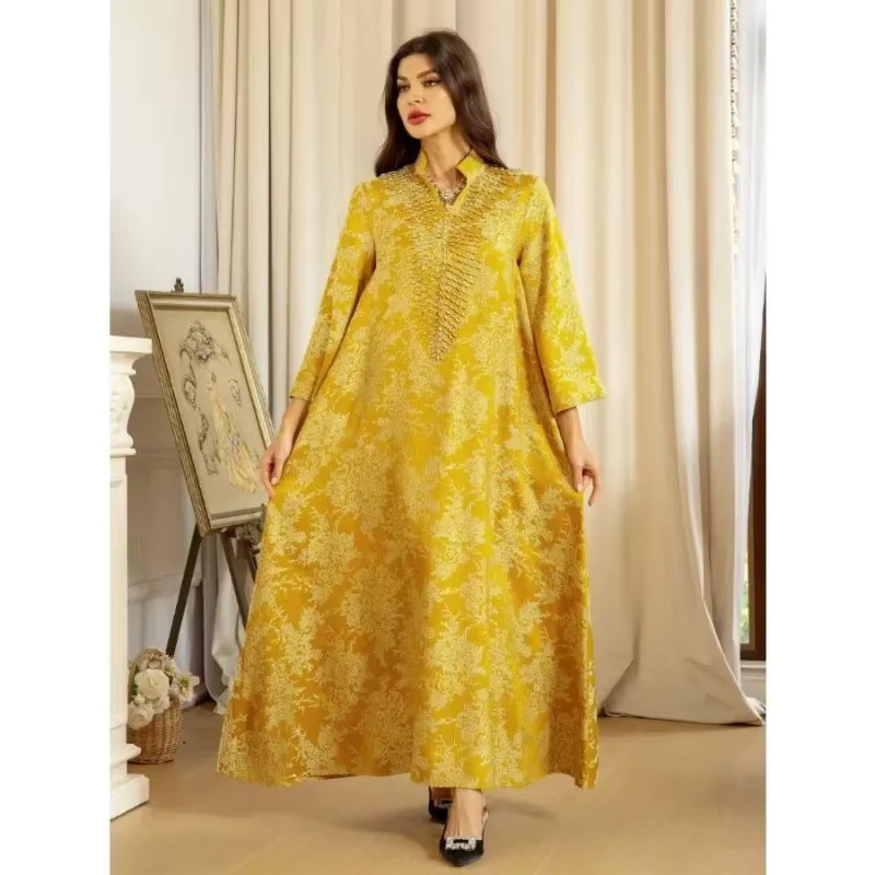 Robe musulmane Eid personnalisée pour femmes Abaya perles col montant Jalabiya Maroc robes de soirée Abayas caftan