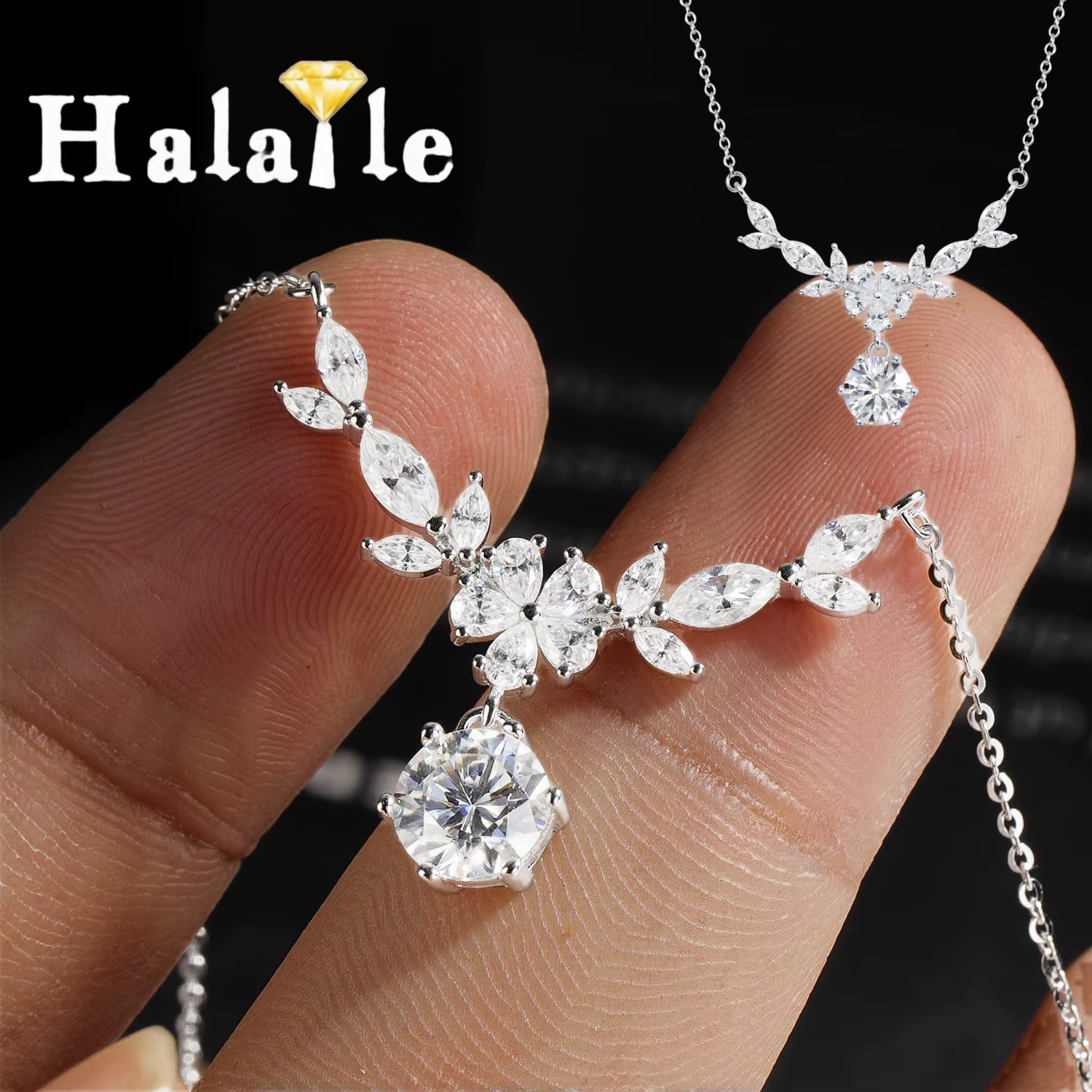 Halaile 1CT D couleur Moissanite S925 argent Sterling Cassia brindille collier à la mode cou chaîne bijoux fins femmes cadeau de mariage