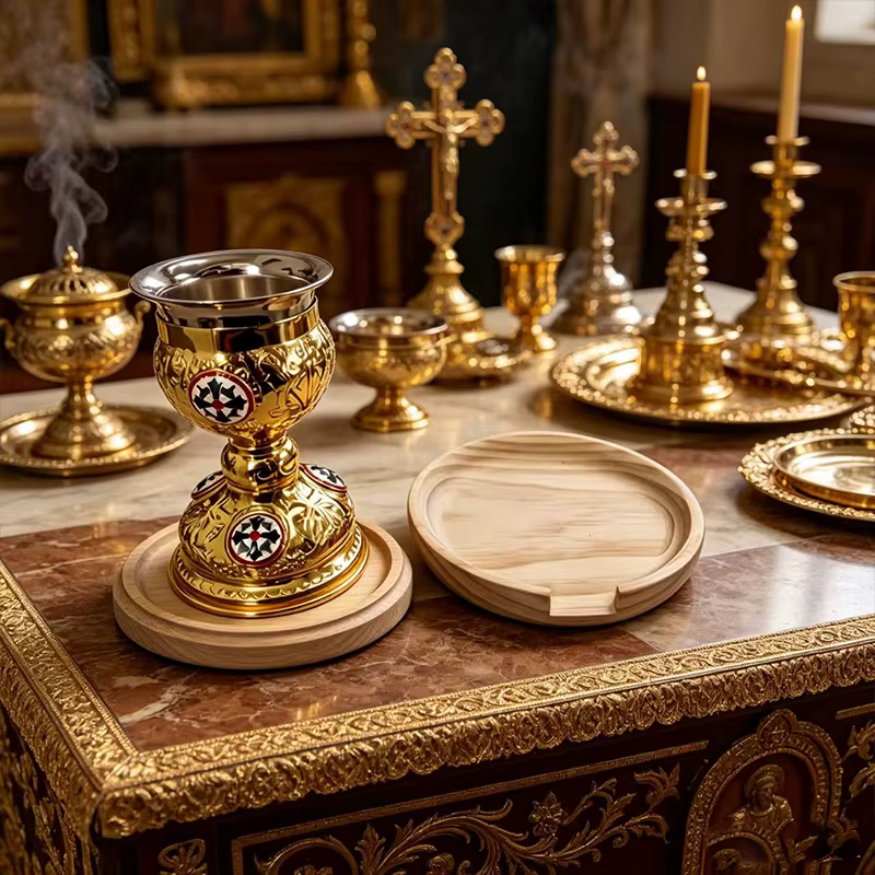 Ensemble d'autel orthodoxe en métal doré
