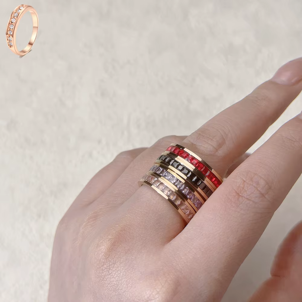 Zcompresses-Bague fine en acier au titane glacé pour hommes et femmes