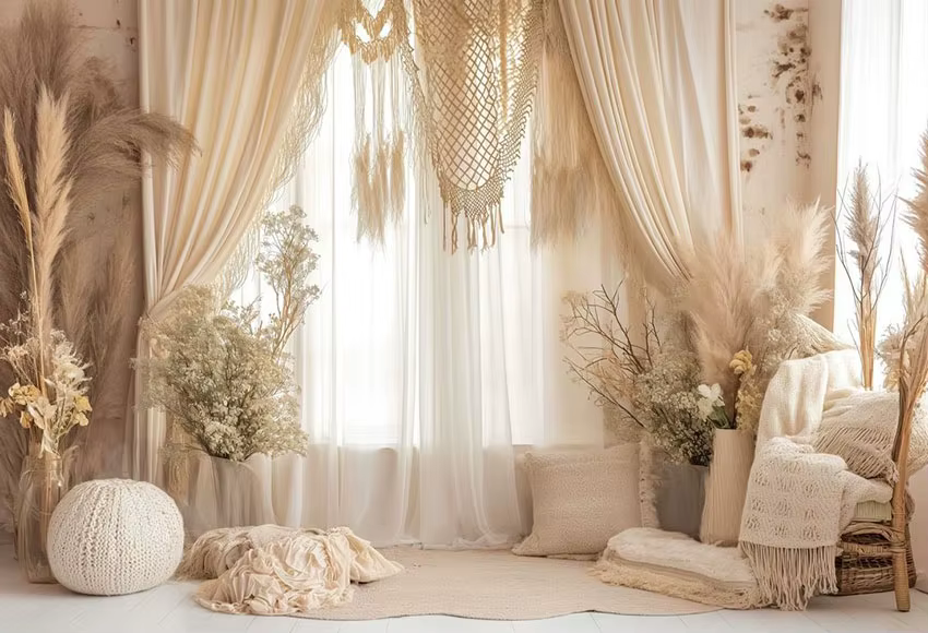 Boho Floral salle fenêtre photographie fond adulte anniversaire mariage maternité Portrait décor toile
