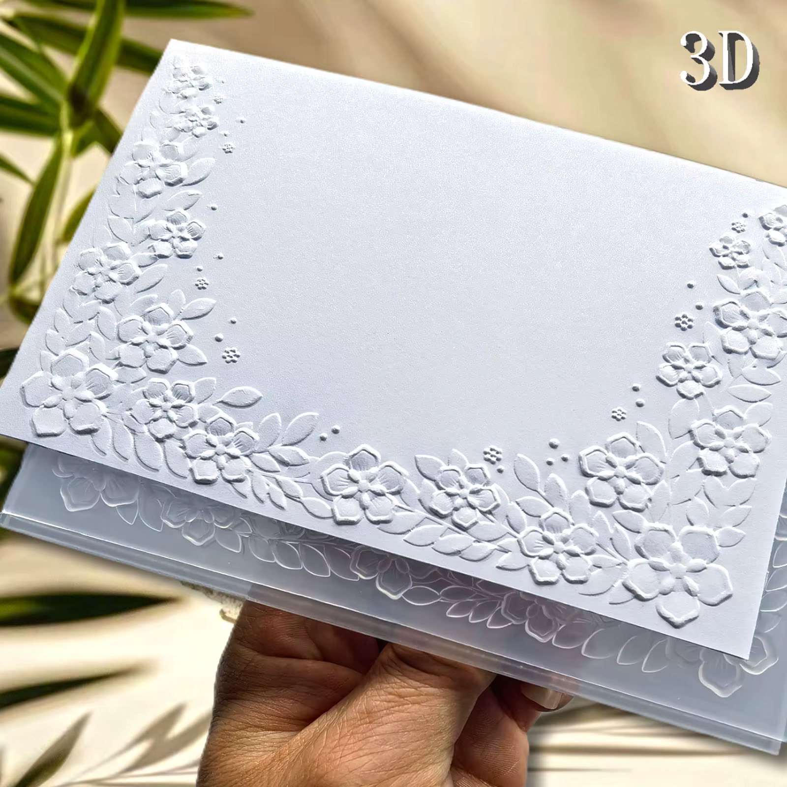 Dossier de gaufrage 3D floral symétrique élégant – Conception de motif de bordure d'invitation de mariage