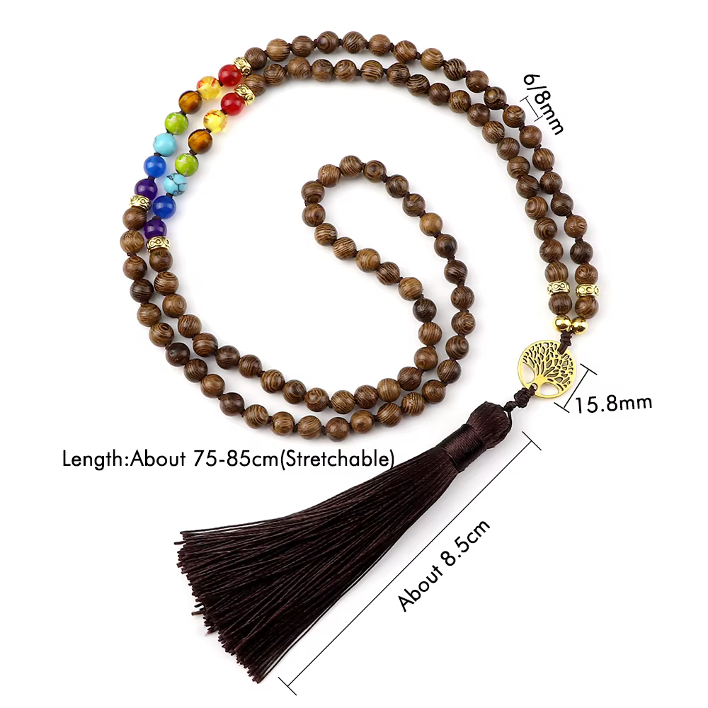Colliers de perles en bois originales des 7 chakras