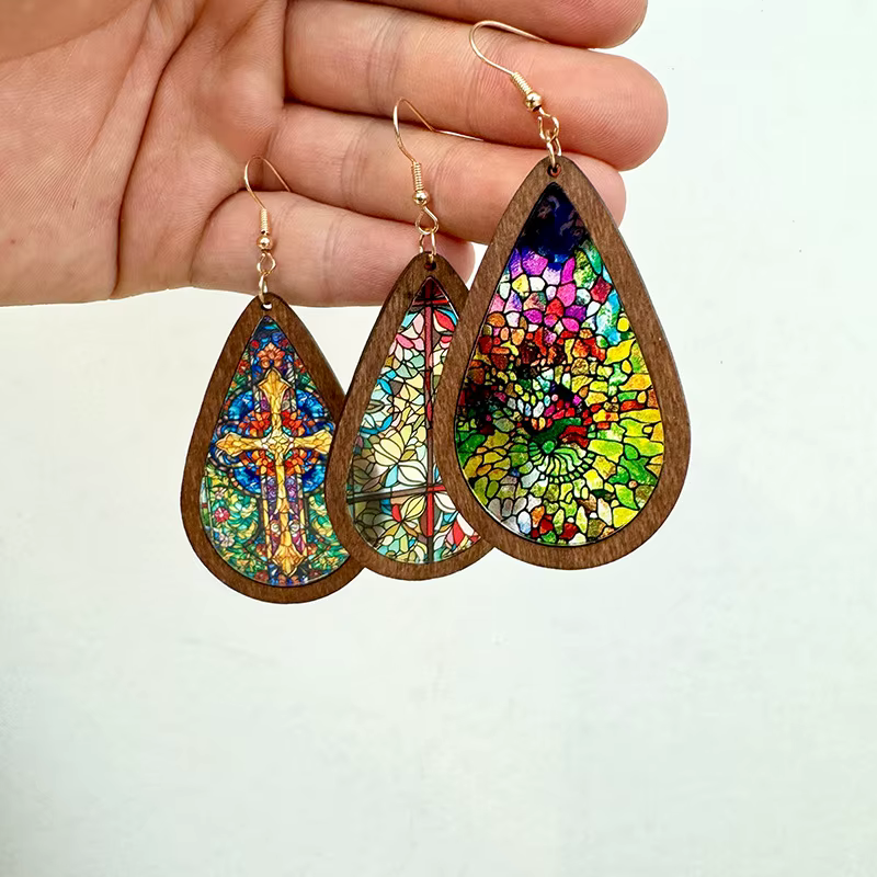 Boucles d'oreilles en mosaïque de verre coloré pour femmes