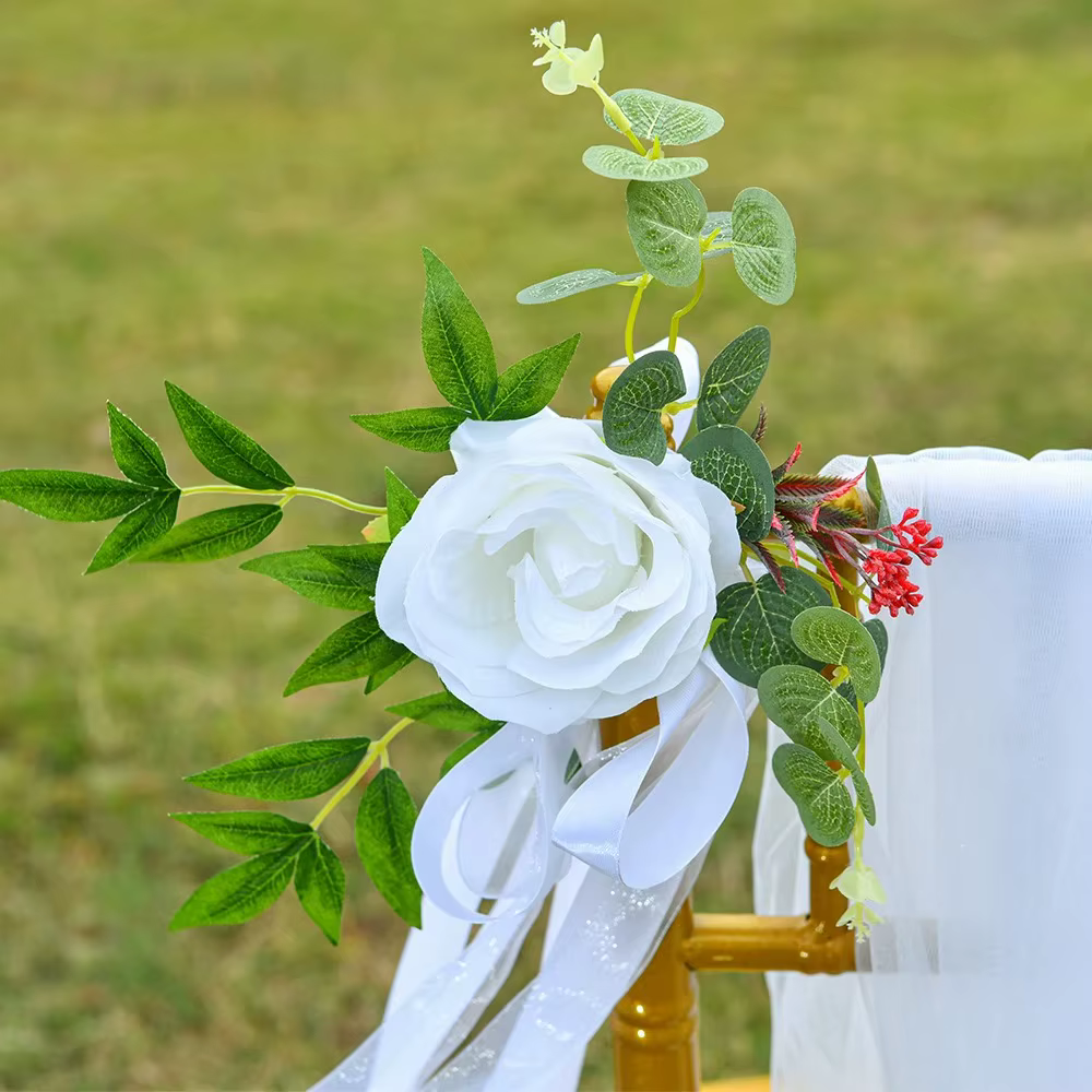 6 pièces de fleurs décoratives blanches pour dossier de chaise de mariage